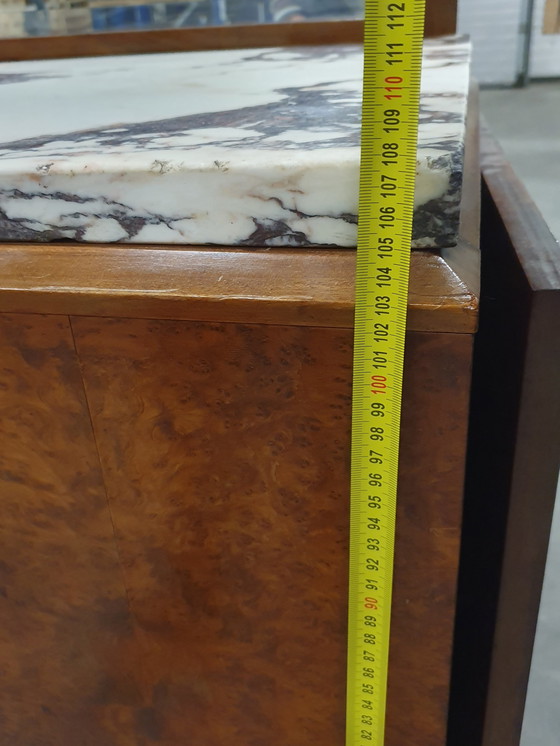 Image 1 of Art Deco Retro Walnut Wood Sideboard With Marble Top