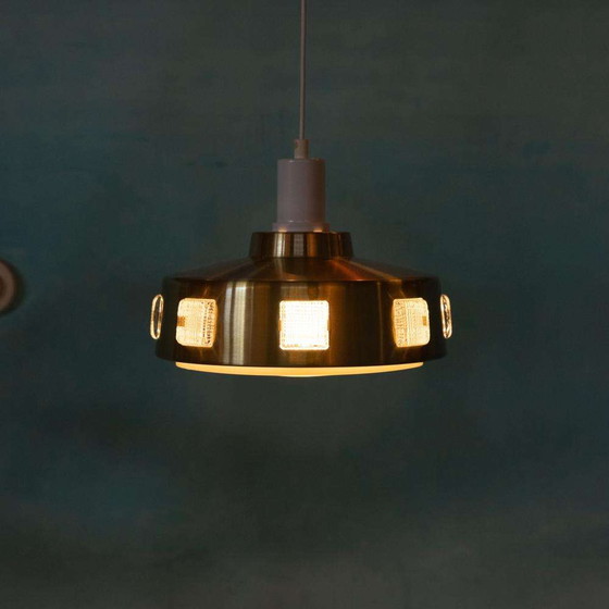 Image 1 of Space age pendant lamp 1960s/70s, glass brass retro pendant