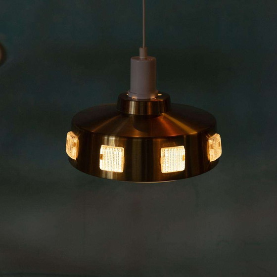 Image 1 of Space age pendant lamp 1960s/70s, glass brass retro pendant