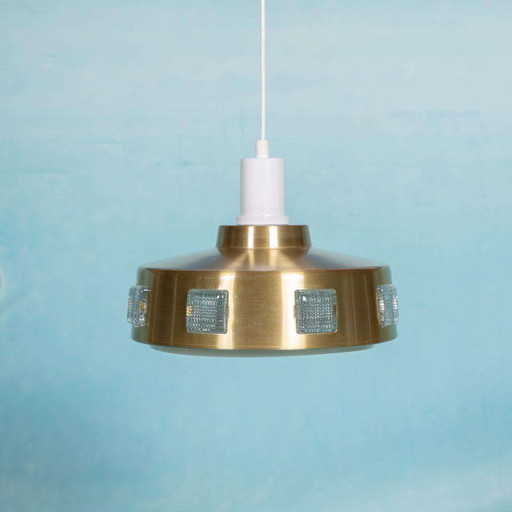 Space age pendant lamp 1960s/70s, glass brass retro pendant