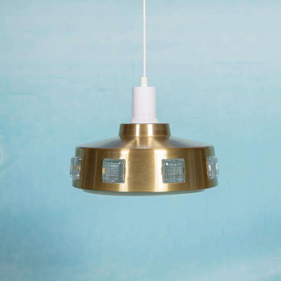 Image 1 of Space age pendant lamp 1960s/70s, glass brass retro pendant