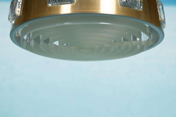 Image 1 of Space age pendant lamp 1960s/70s, glass brass retro pendant