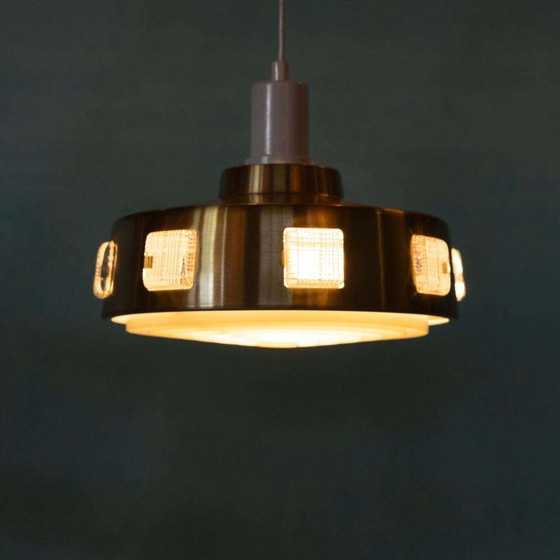 Image 1 of Space age pendant lamp 1960s/70s, glass brass retro pendant