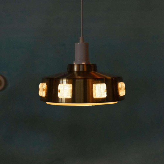 Image 1 of Space age pendant lamp 1960s/70s, glass brass retro pendant