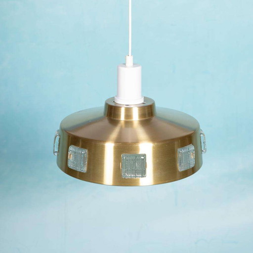 Space age pendant lamp 1960s/70s, glass brass retro pendant