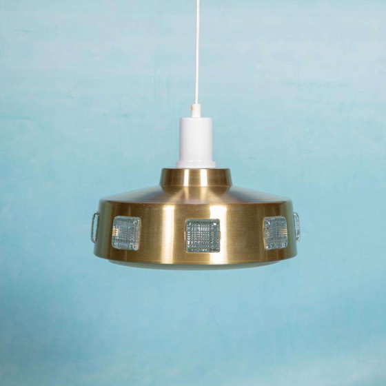 Image 1 of Space age pendant lamp 1960s/70s, glass brass retro pendant