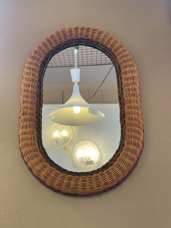 Image 1 of Oval Rattan / Wicker Mirror, 1970'S