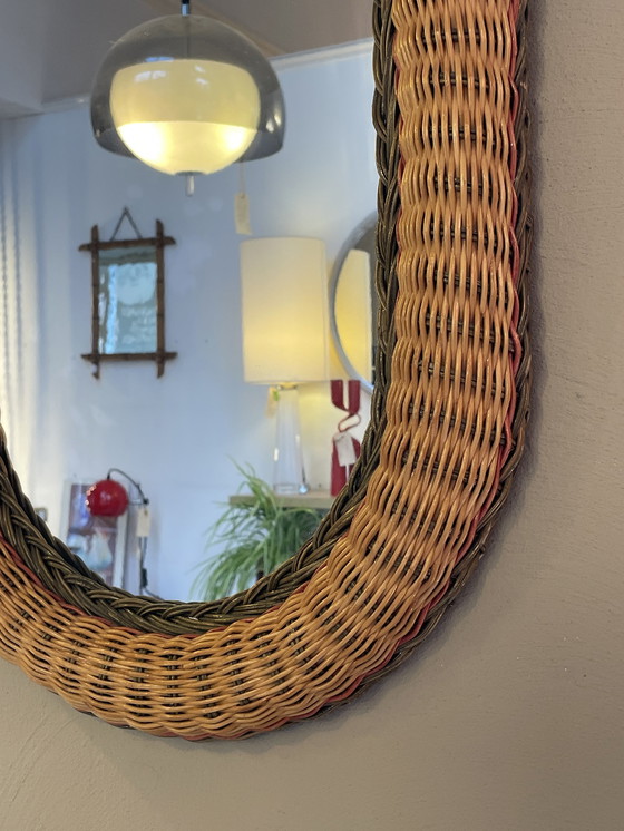 Image 1 of Oval Rattan / Wicker Mirror, 1970'S