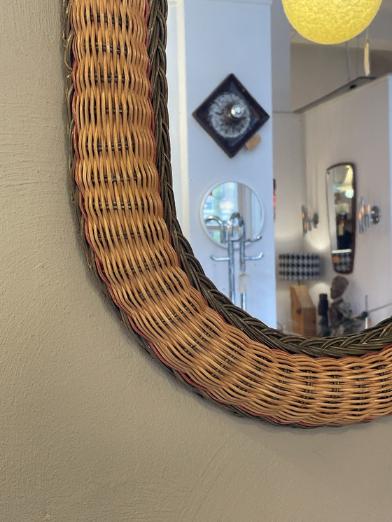 Image 1 of Oval Rattan / Wicker Mirror, 1970'S