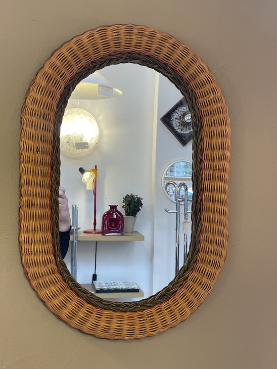 Image 1 of Oval Rattan / Wicker Mirror, 1970'S