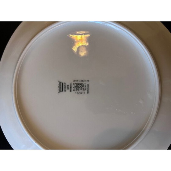 Image 1 of Set of 12 vintage plates with orange edging for Porcelaine du Berry, 1970