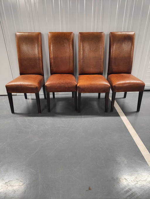 4x Sheep leather chairs and wood legs