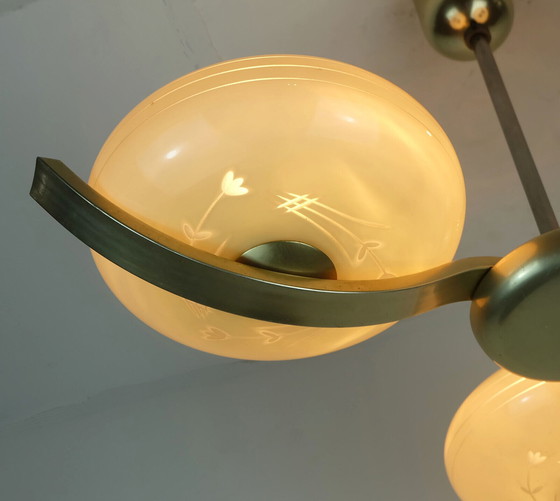 Image 1 of art deco CHANDELIER with 3 glass shades 1930s 40s 