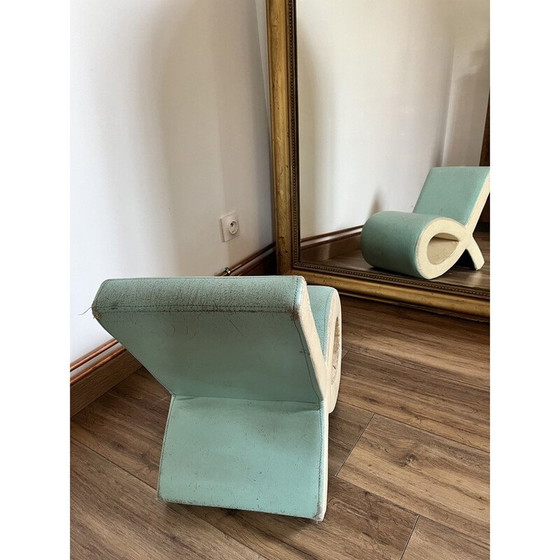 Image 1 of Poltrona da camino Vintage Wave in legno e similpelle blu