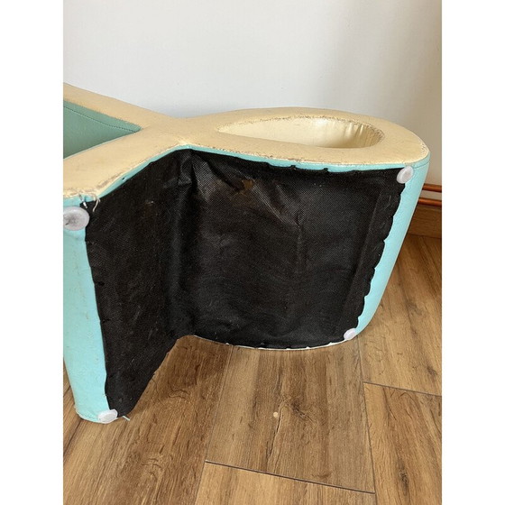 Image 1 of Poltrona da camino Vintage Wave in legno e similpelle blu