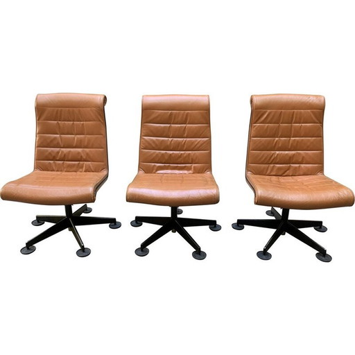 Set of 3 vintage brown conference armchairs, 1980s