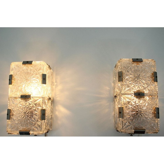 Image 1 of Pair of Mid century glass wall or ceiling Lamps , 1970s
