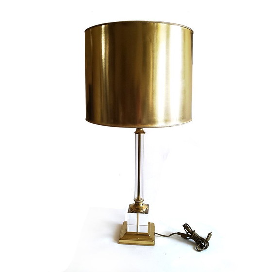 Image 1 of Mid-Century French Acrylic Glass and Brass Table Lamp