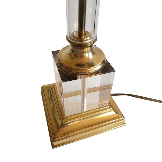 Image 1 of Mid-Century French Acrylic Glass and Brass Table Lamp