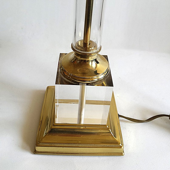 Image 1 of Mid-Century French Acrylic Glass and Brass Table Lamp