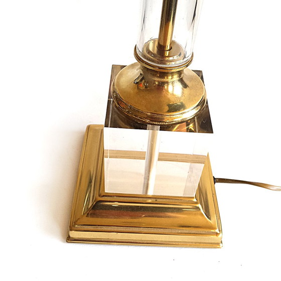 Image 1 of Mid-Century French Acrylic Glass and Brass Table Lamp