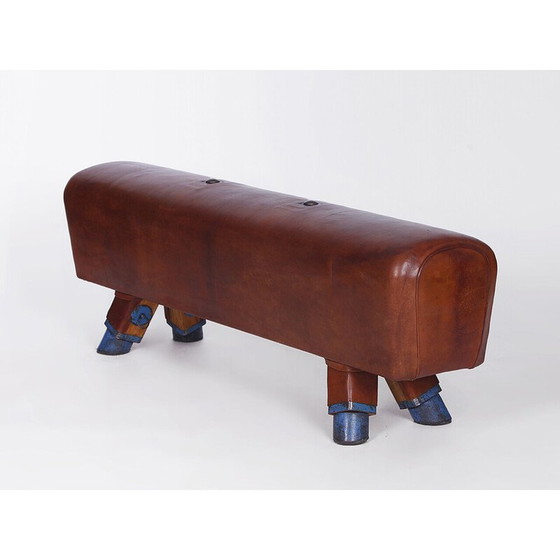 Image 1 of Vintage gymnastic leather pommel horse bench, Czechoslovakia 1930s