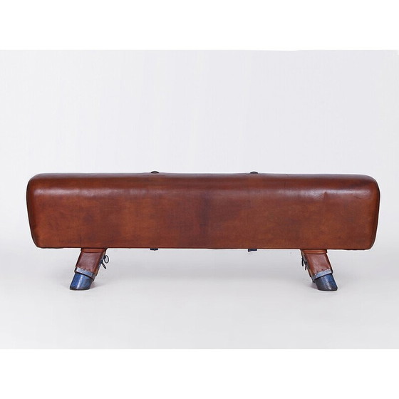 Image 1 of Vintage gymnastic leather pommel horse bench, Czechoslovakia 1930s