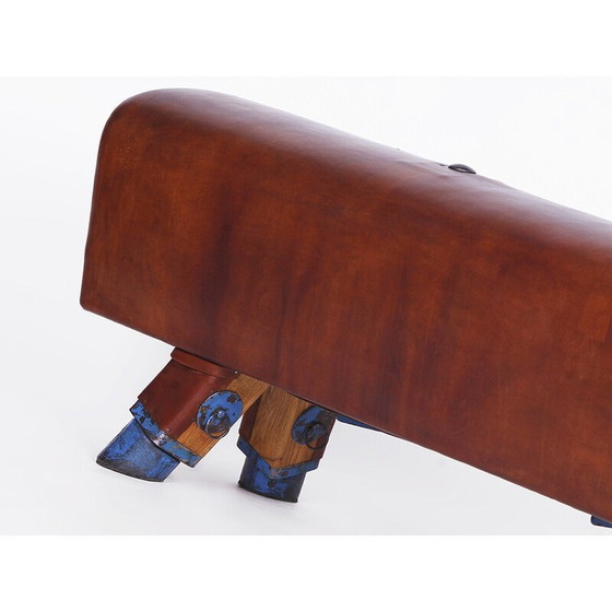 Image 1 of Vintage gymnastic leather pommel horse bench, Czechoslovakia 1930s