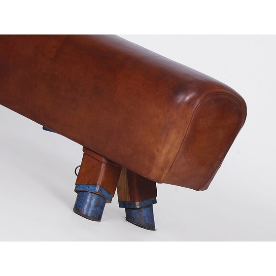 Image 1 of Vintage gymnastic leather pommel horse bench, Czechoslovakia 1930s