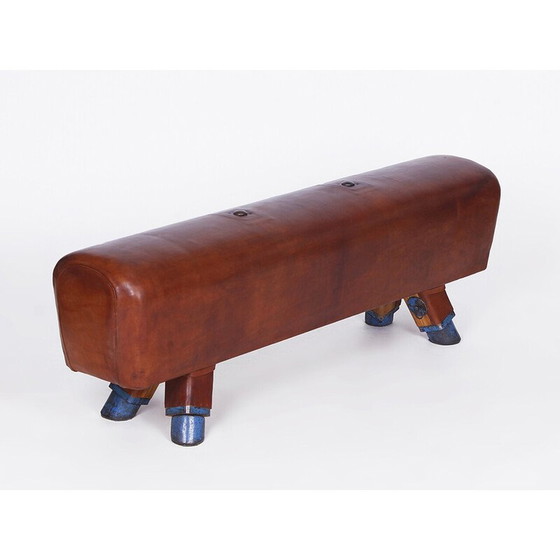 Image 1 of Vintage gymnastic leather pommel horse bench, Czechoslovakia 1930s