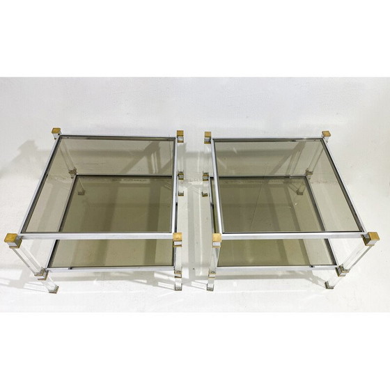 Image 1 of Pair of vintage brass and glass side tables, 1970