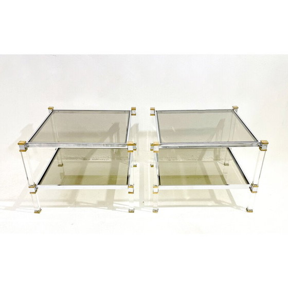 Image 1 of Pair of vintage brass and glass side tables, 1970