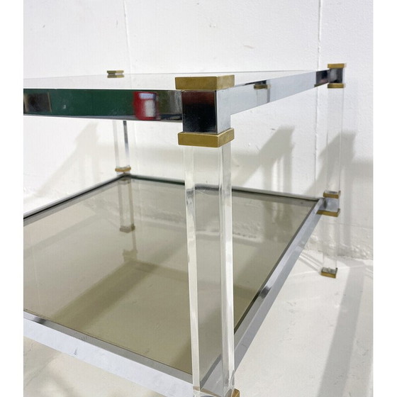 Image 1 of Pair of vintage brass and glass side tables, 1970