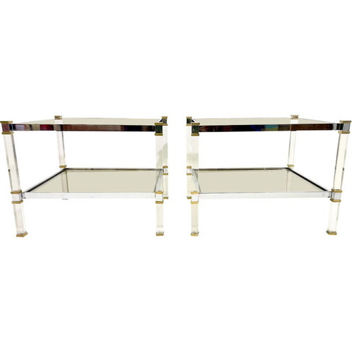 Pair of vintage brass and glass side tables, 1970