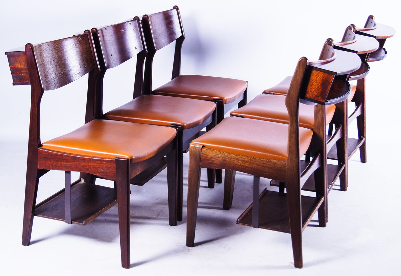 6 sedie da scuola private in teak e palissandro vintage