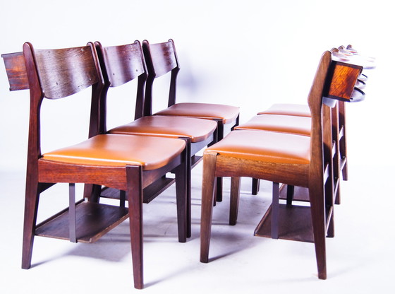 Image 1 of 6x Vintage teak & rosewood design private schoolchairs