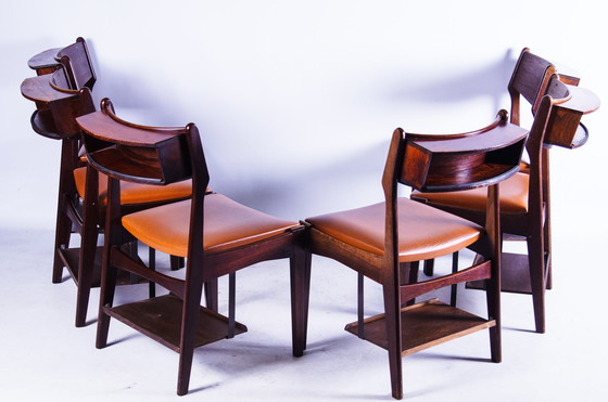 Image 1 of 6x Vintage teak & rosewood design private schoolchairs