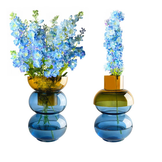 Image 1 of Cloudnola Bubble Flip Vase Large Yellow and Blue Glass