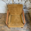 air de fauteuil scandinave en bois et tissu velours jaune moutarde, 1960-70s