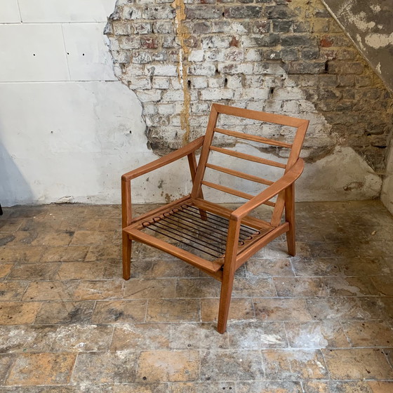 Image 1 of air of Scandinavian armchair in wood and mustard yellow corduroy fabric, 1960-70s