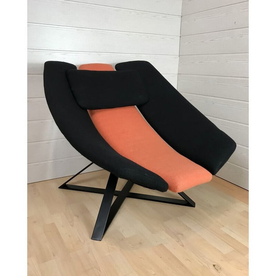 Image 1 of Poltrona vintage in tessuto nero e arancione, anni '70