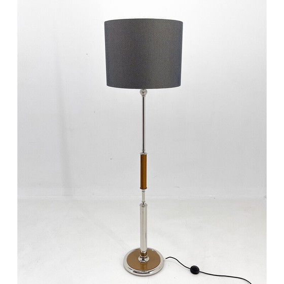 Image 1 of Lampada da terra vintage in cromo e legno, Cecoslovacchia 1950