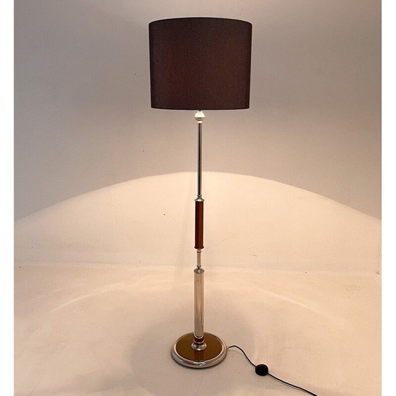 Image 1 of Lampada da terra vintage in cromo e legno, Cecoslovacchia 1950