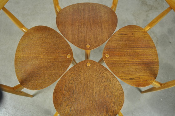 Image 1 of Fritz Hansen / Sillas de comedor &quot;Heart&quot; de haya y teca, FH4103 / Hans J. Wegner / Dinamarca, década de 1950