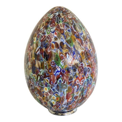 Contemporary Floral Multicolor Murano Style Glass Egg Table Lamp