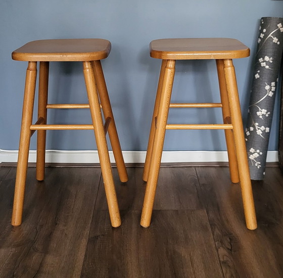 Image 1 of Vintage stool made of light wood from the 1970s.