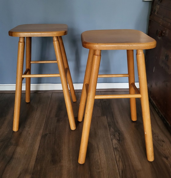 Image 1 of Vintage stool made of light wood from the 1970s.