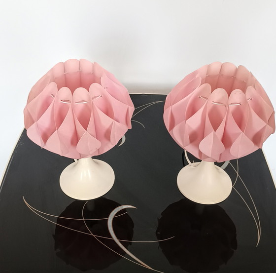 Image 1 of Zicoli two space age bedside lamps with pink screen