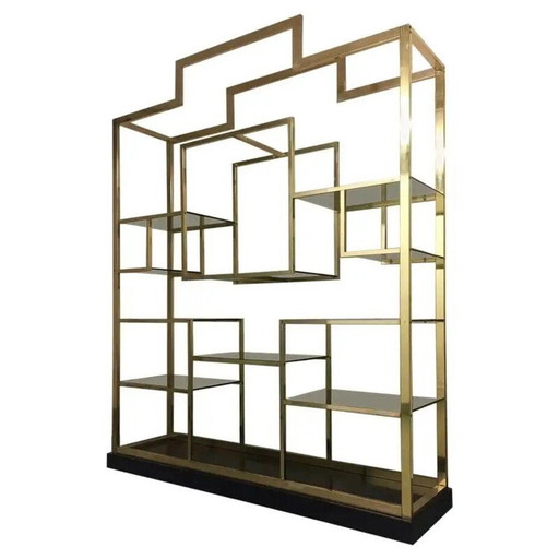 Vintage brass and glass shelf by Romeo Rega, Italy 1970