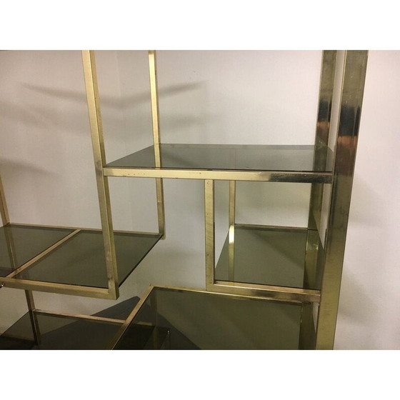 Image 1 of Mensola vintage in ottone e vetro di Romeo Rega, Italia 1970